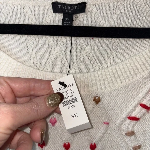 Talbots Whipstitch Hearts Cable Knit Sweater Ivory NWT 3X - Picture 5 of 6